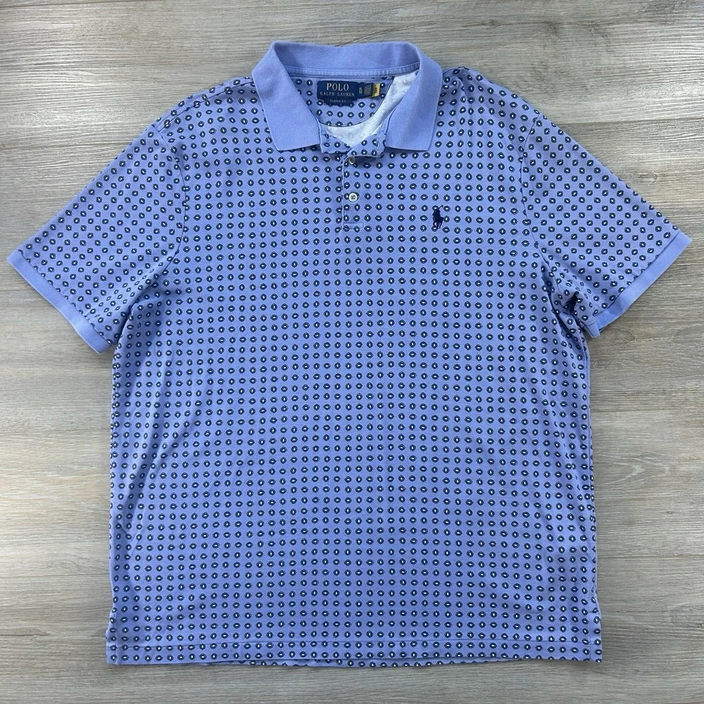 Polo Ralph Lauren XL Classic Fit Polo Shirt Short Sleeve Geometric AOP Blue